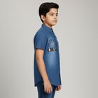 Boys' Denim Blue Half Sleeve Classic Collar Casual Shirt, मध्यम नीला, small image number null