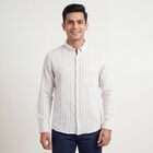 Men's Beige Cotton Spread Collar Casual Shirt, Beige, small