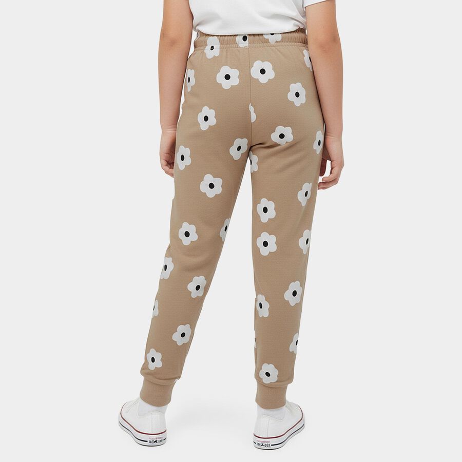 Girls' Beige Regular Fit Printed Pyjama, Beige, large