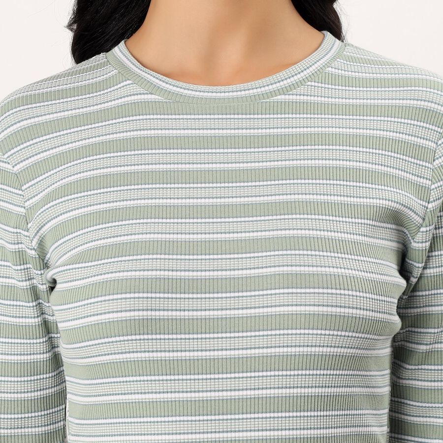 Women's Green Crew Neck Pleated Dress, Light Green, large