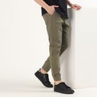 Men's Muted Olive Green Slim Fit Elastic Waist Casual Trousers, Light Green, small