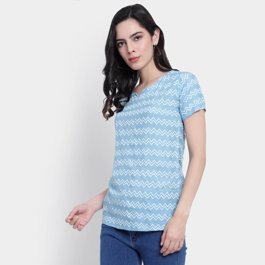 All Over Print Short Sleeves Kurti, Mid Blue, large image number null