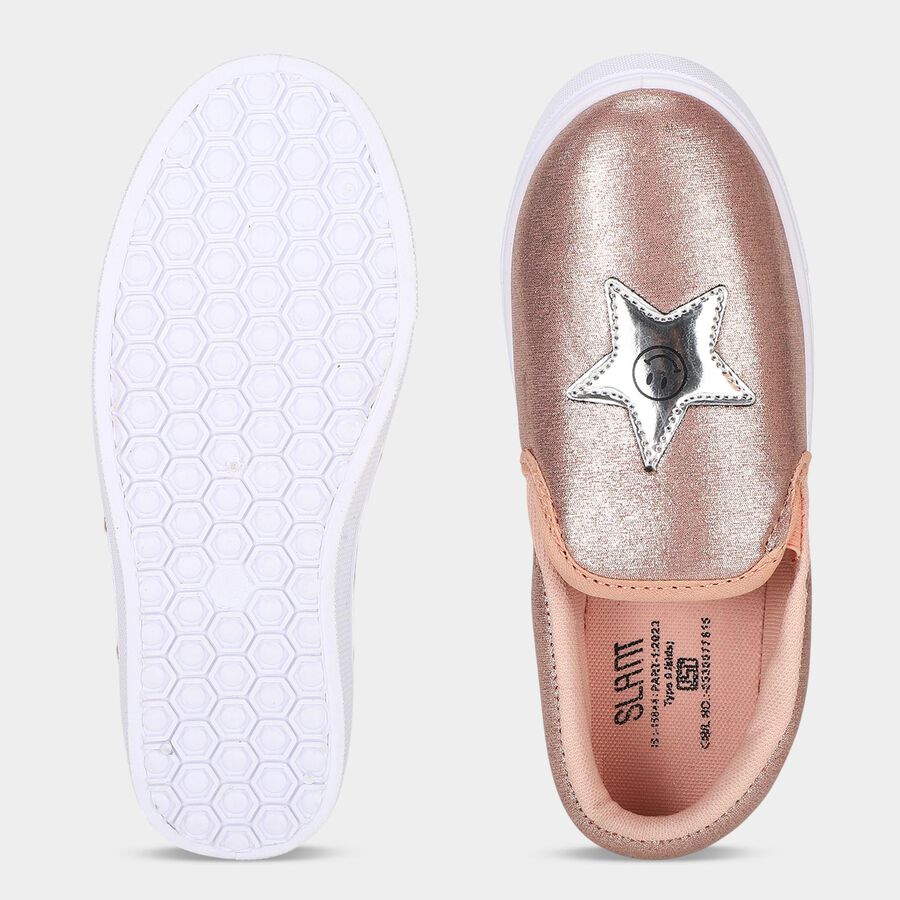 Girls' Rose Gold Slip-On Casual Shoes, Golden, large