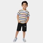 Boys White 100% Cotton Round Neck Striped Graphic Baba Suit, White, small