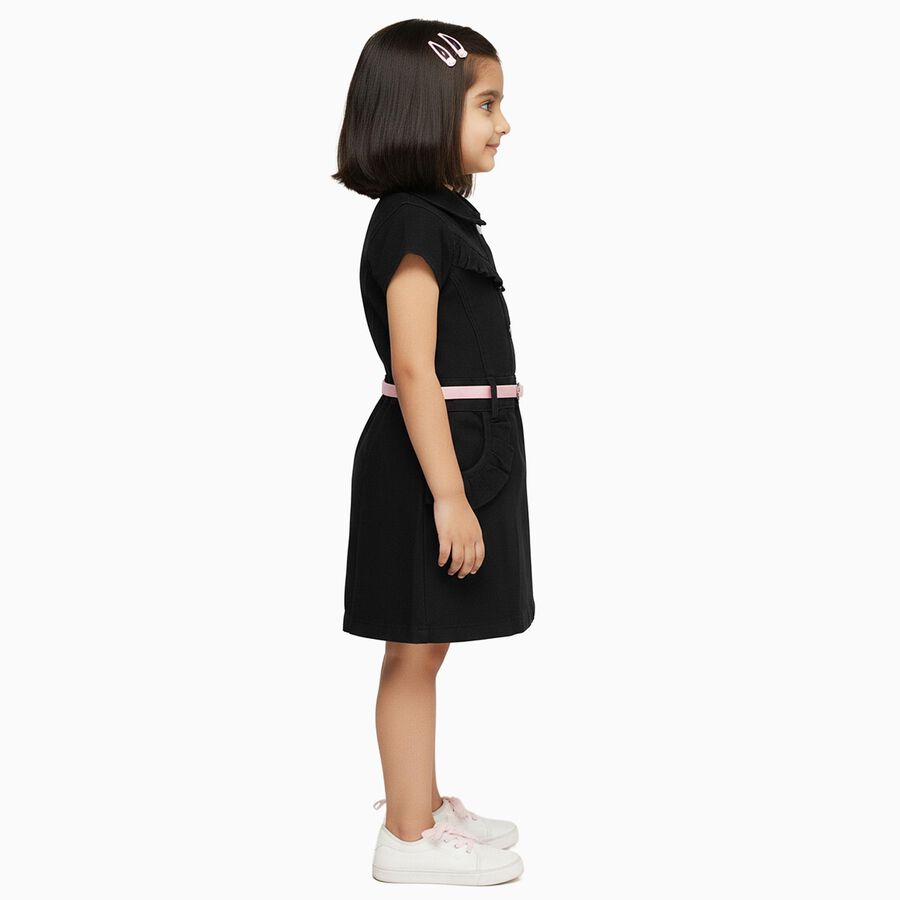 Girls' Cotton Blend Sleeveless Casual Frock, Black, large
