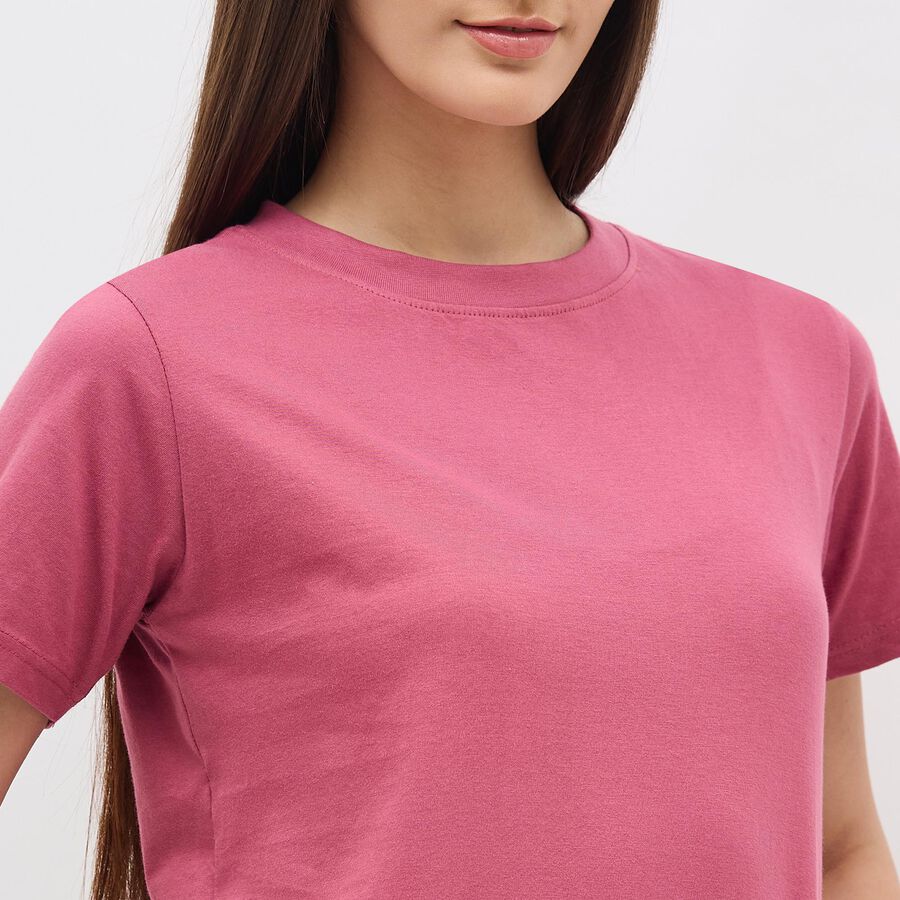 Women's Muted Pink Cotton Round Neck Casual T-Shirt, Purple, large