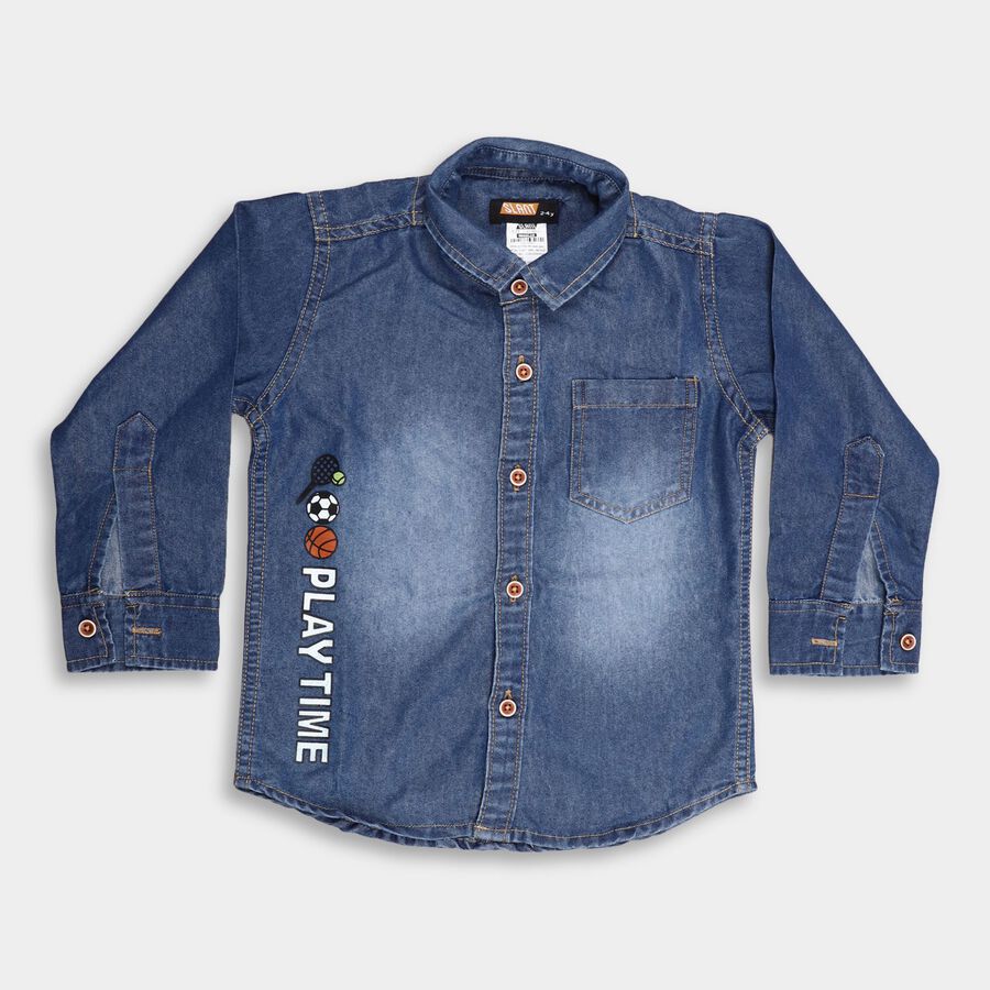 Boys' Casual Shirt, मध्यम नीला, large image number null