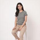 Women Grey Round Neck Regular T-Shirt, Melange Mid Grey, small