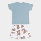 Infants' Sky Blue Cotton Round Neck Printed Baba Suit, Teal Blue, small