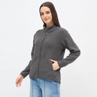 Women's Dark Grey High Neck Zip-Up Sweatshirt, Dark Grey, small image number null