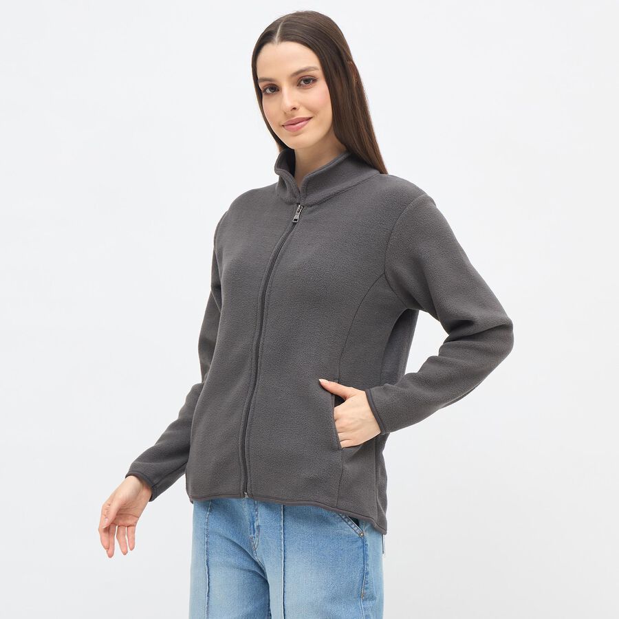 Women's Dark Grey High Neck Zip-Up Sweatshirt, Dark Grey, large image number null