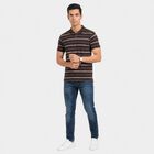 Men's Brown Cotton Polo Neck Striped T-Shirt, भूरा, small