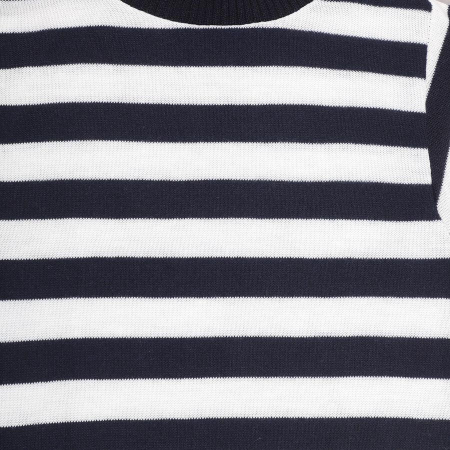 Boys Deep Midnight Navy Blue High Neck Striped Pullover, नेवी ब्लू, large image number null