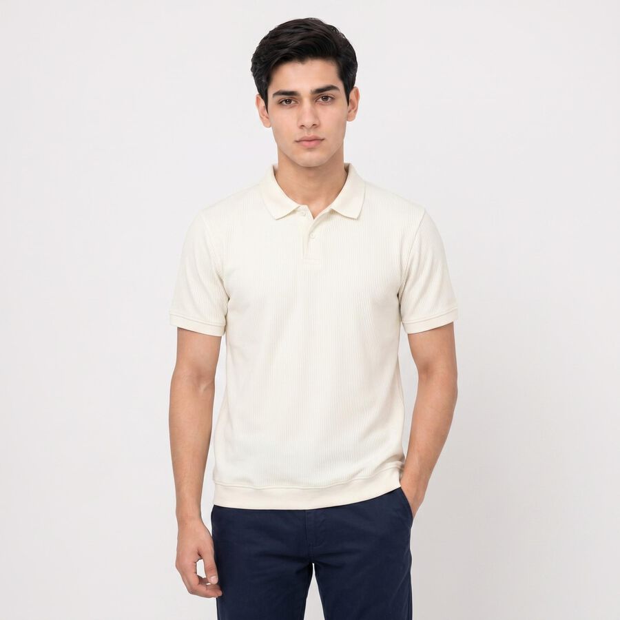 Men's White Polo Neck Polo T-Shirt, सफ़ेद, large