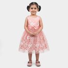 Girls' Pink Floral Embroidered Fit and Flare Frock, Pink, small