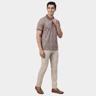 Men's Beige Cotton Polo Neck Classic T-Shirt, Beige, small