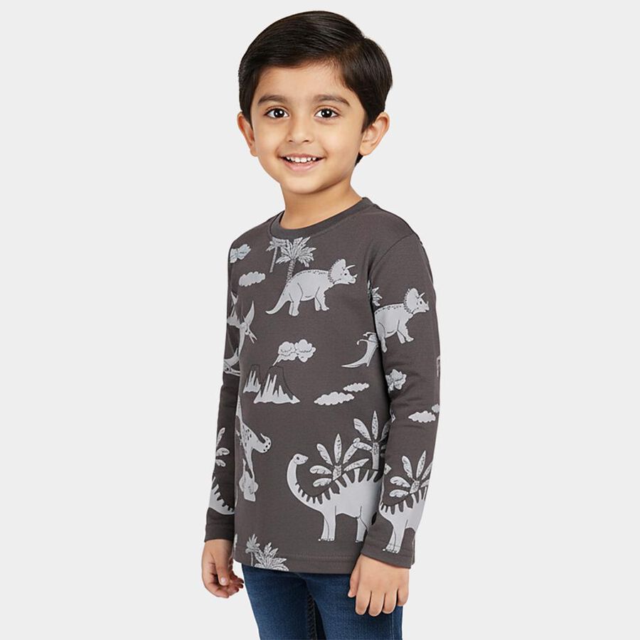Boys' Charcoal Grey Round Neck Casual T-Shirt, चारकोल, large image number null
