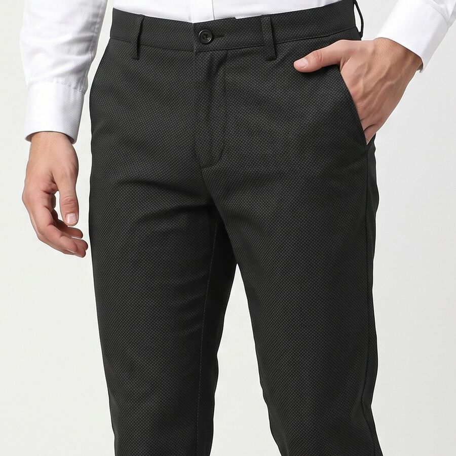 Men's Black Slim Fit Textured Chino Trousers, काला, large