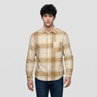 Men's Beige Cotton Long Sleeves Collar Casual Shirt, गहरा पीला, small