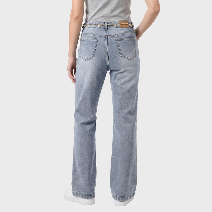 Women's Light Blue Flared Fit Washed Jeans, Mid Blue, large
