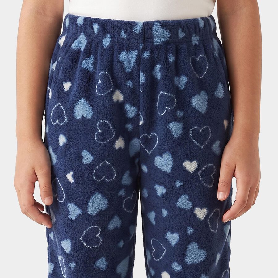 Girls' Navy Blue Straight Fit Heart Winter Pyjama, Navy Blue, large