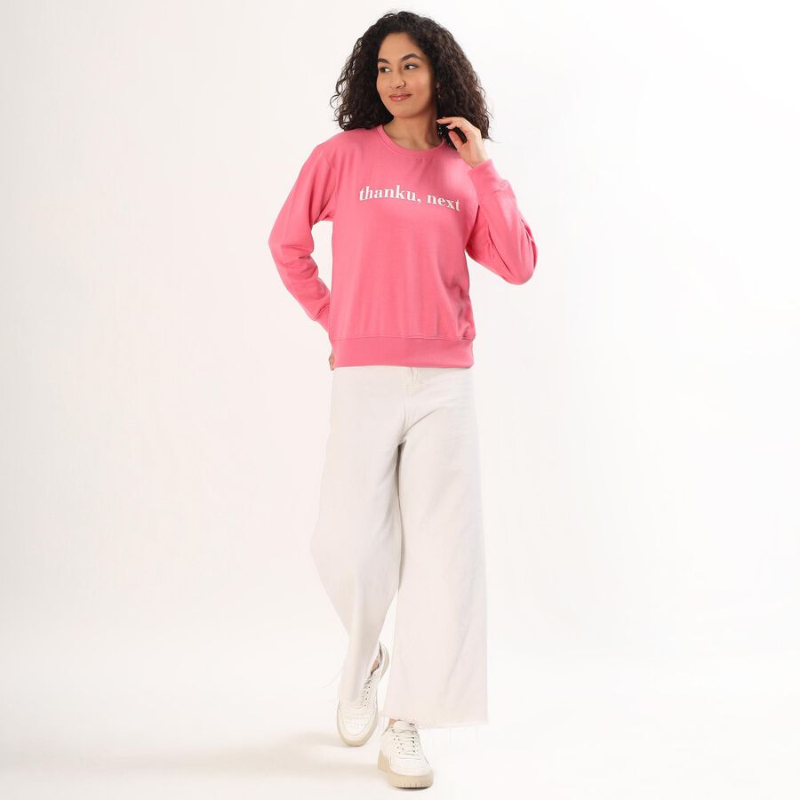 Women's Bright Pink Crew Neck Casual Sweatshirt, Pink, large image number null