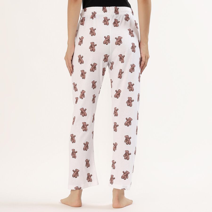 Women's White Teddy Print Elastic Waist Pyjama, White, large image number null