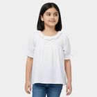 Girls Off-White Round Neck Casual T-Shirt, Off White, small