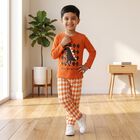 Boys Brown 100% Cotton Round Neck Graphic Print Baba Suit, Brown, small
