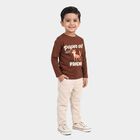 Boys Brown Cotton Blend Crew Neck Regular T-Shirt, Brown, small