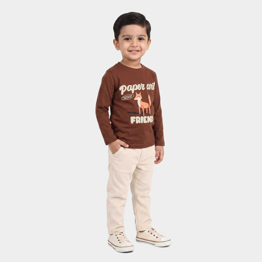 Boys Brown Cotton Blend Crew Neck Regular T-Shirt, Brown, large