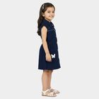 Girls' Navy Blue A-Line Butterfly Applique Button-Front Frock, Dark Blue, small