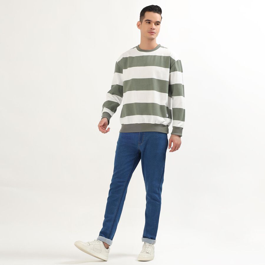 Men's Muted Olive Green Crew Neck Casual Sweatshirt, ओलिव, large image number null