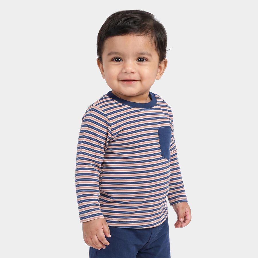 Infants Navy Blue Cotton Round Neck Regular T-Shirt, नेवी ब्लू, large