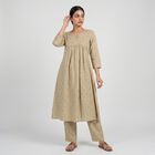 Women's Beige Cotton Notch Neck Embroidered Kurta, Beige, small