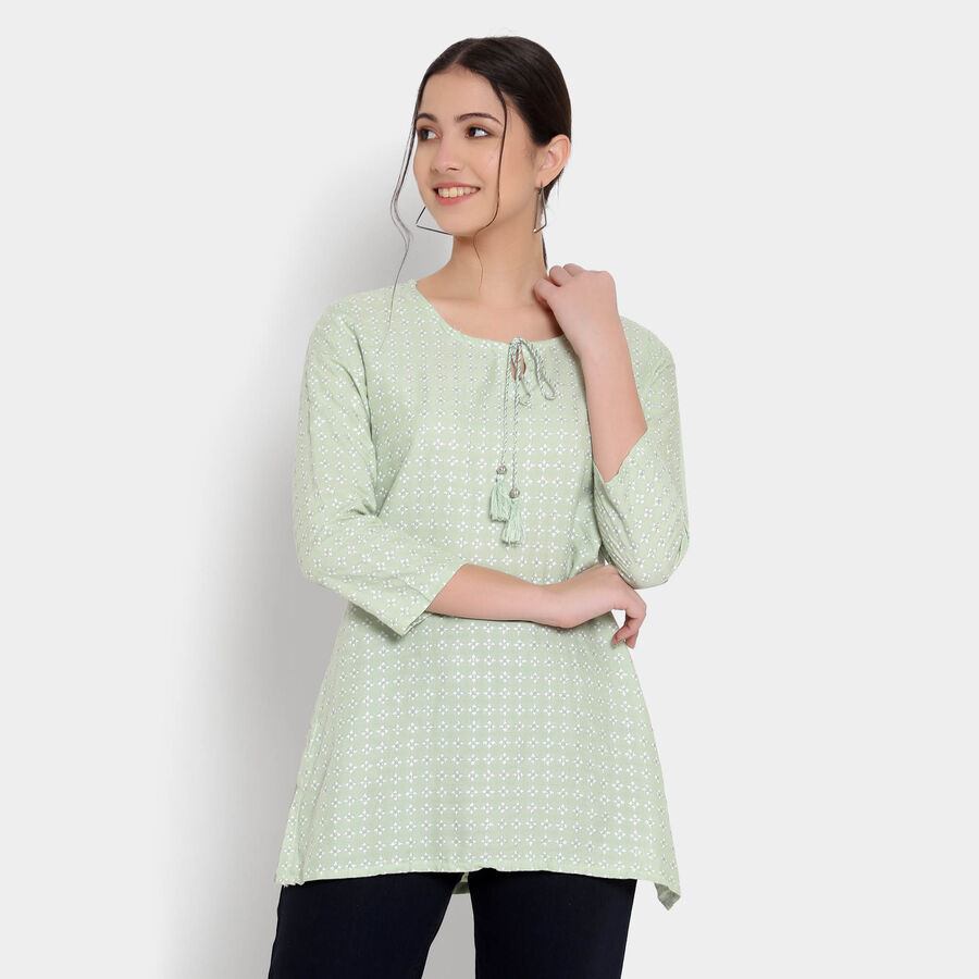 Printed 3/4Th Sleeves Kurti, Light Green, large image number null