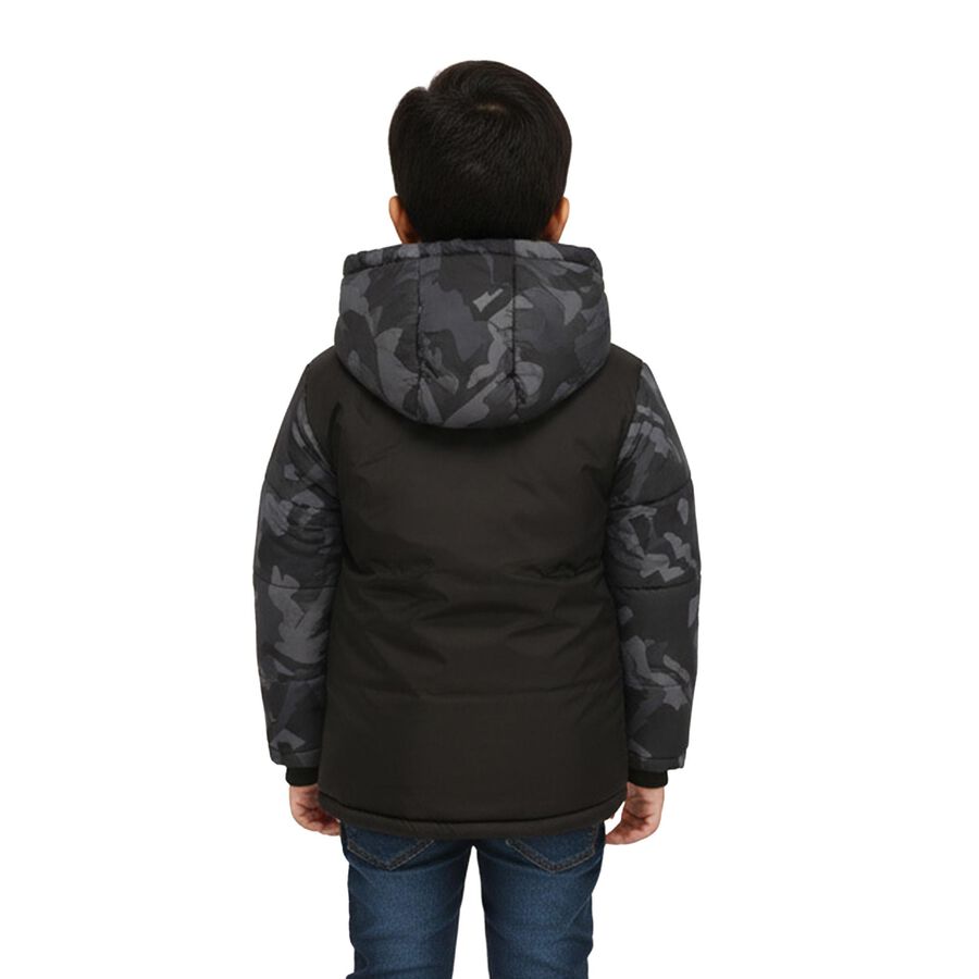 Boys' Black and Grey Hooded Casual Jacket, Mid Blue, large image number null