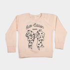 Girls' Pink Crew Neck Graphic Print Sweatshirt, Light Pink, small