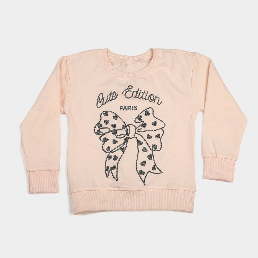 Girls' Pink Crew Neck Graphic Print Sweatshirt, Light Pink, large