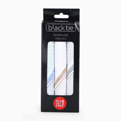 Men's White and Light Blue Striped Pack of 3 Handkerchief