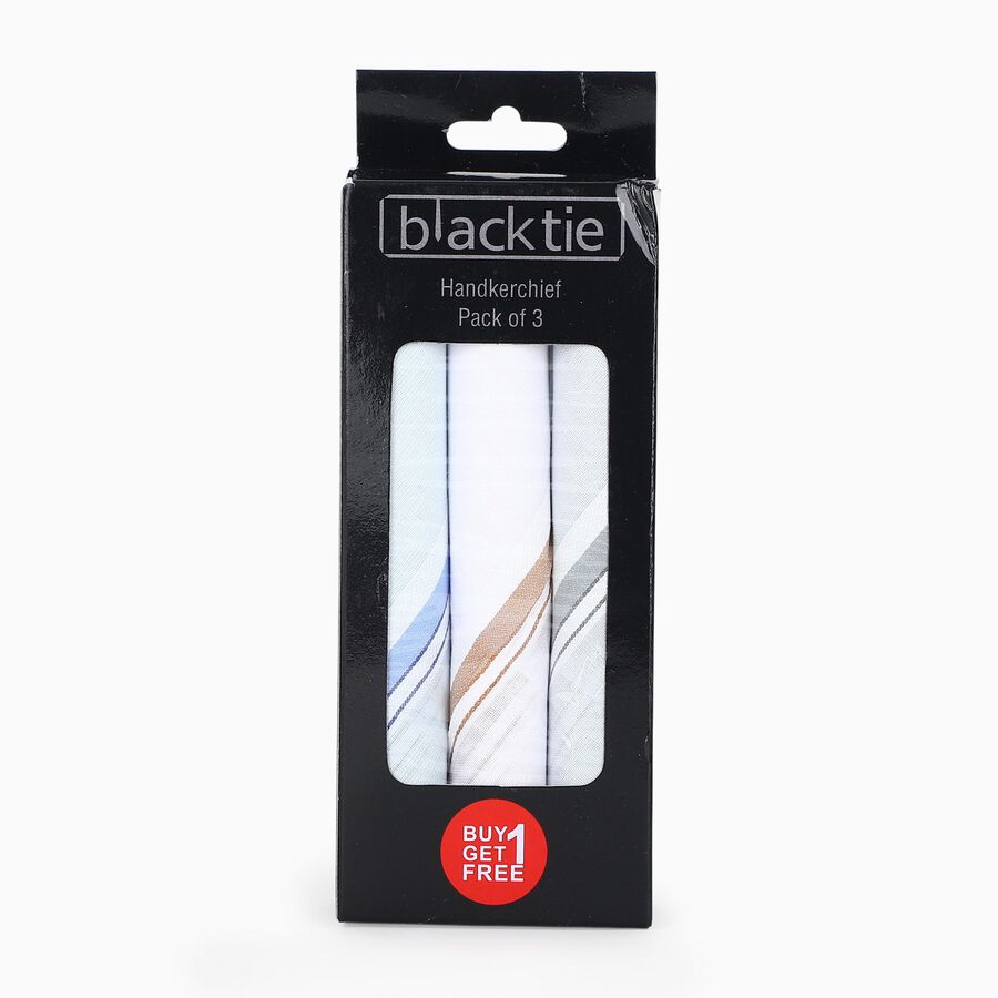 Men's White and Light Blue Striped Pack of 3 Handkerchief, Light Grey, large