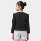 Girls Black Round Neck Regular Top, काला, small