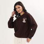 Women's Dark Chocolate Brown Crew Neck Casual Sweatshirt, भूरा, small image number null