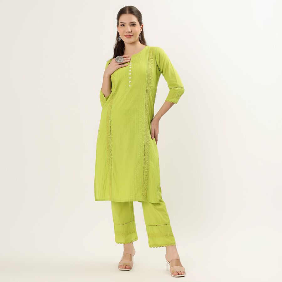 Women's Light Green Cotton Embroidered Ethnic Set, हल्का हरा, large