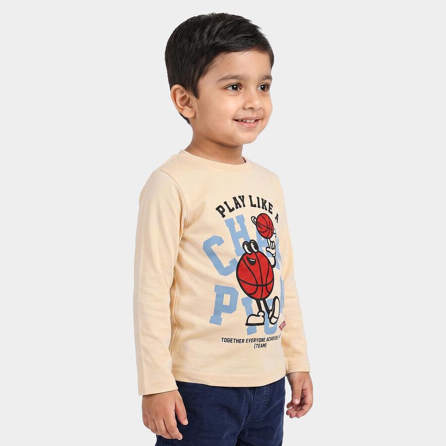 Boys Beige Crew Neck Regular Boys T-Shirt, Beige, large