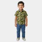 Boys Olive Green Cotton Short Sleeves Collar Regular Fit Shirt, ओलिव, small
