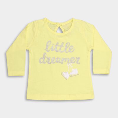 Infants Bright Yellow Cotton Round Neck Casual T-Shirt