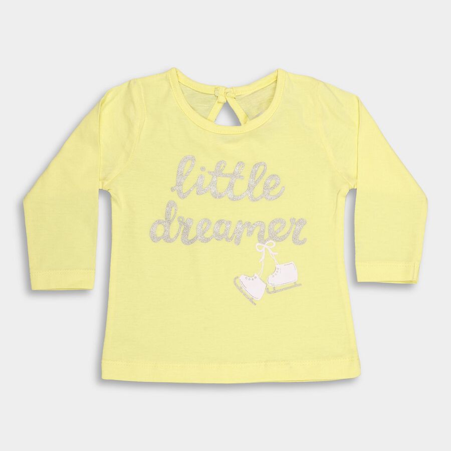 Infants Bright Yellow Cotton Round Neck Casual T-Shirt, Yellow, large image number null