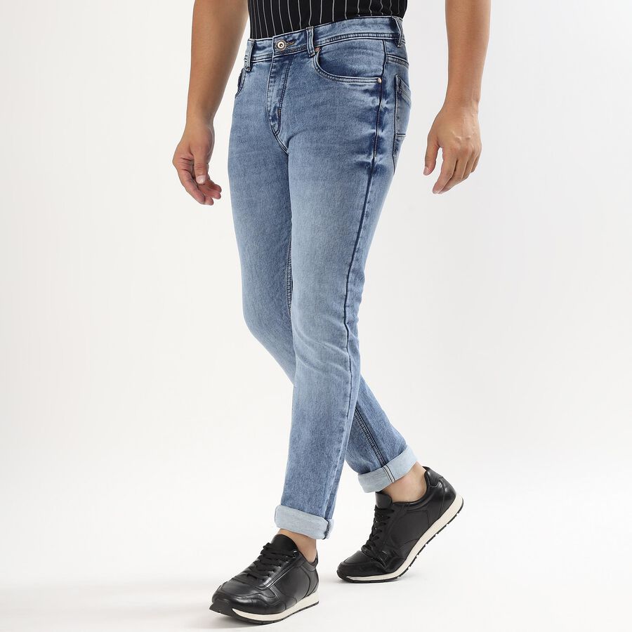 Men's Light Blue Skinny Fit Faded Jeans, Mid Blue, large image number null