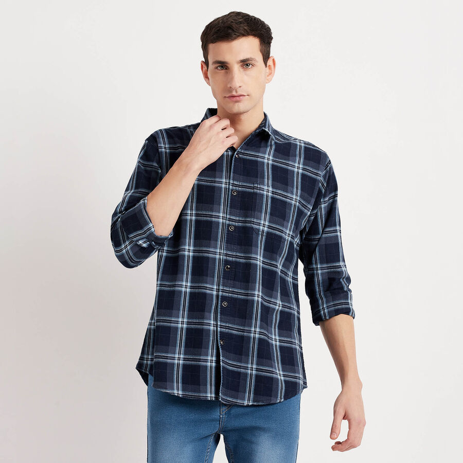 Cotton Checks Casual Shirt, Dark Grey, large image number null
